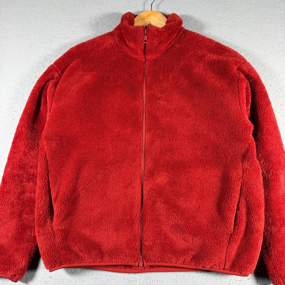 Uniqlo Womens Red Fluffy Yarn Fleece Full Zip Jacket‎ 241-439138 Medium Teddy